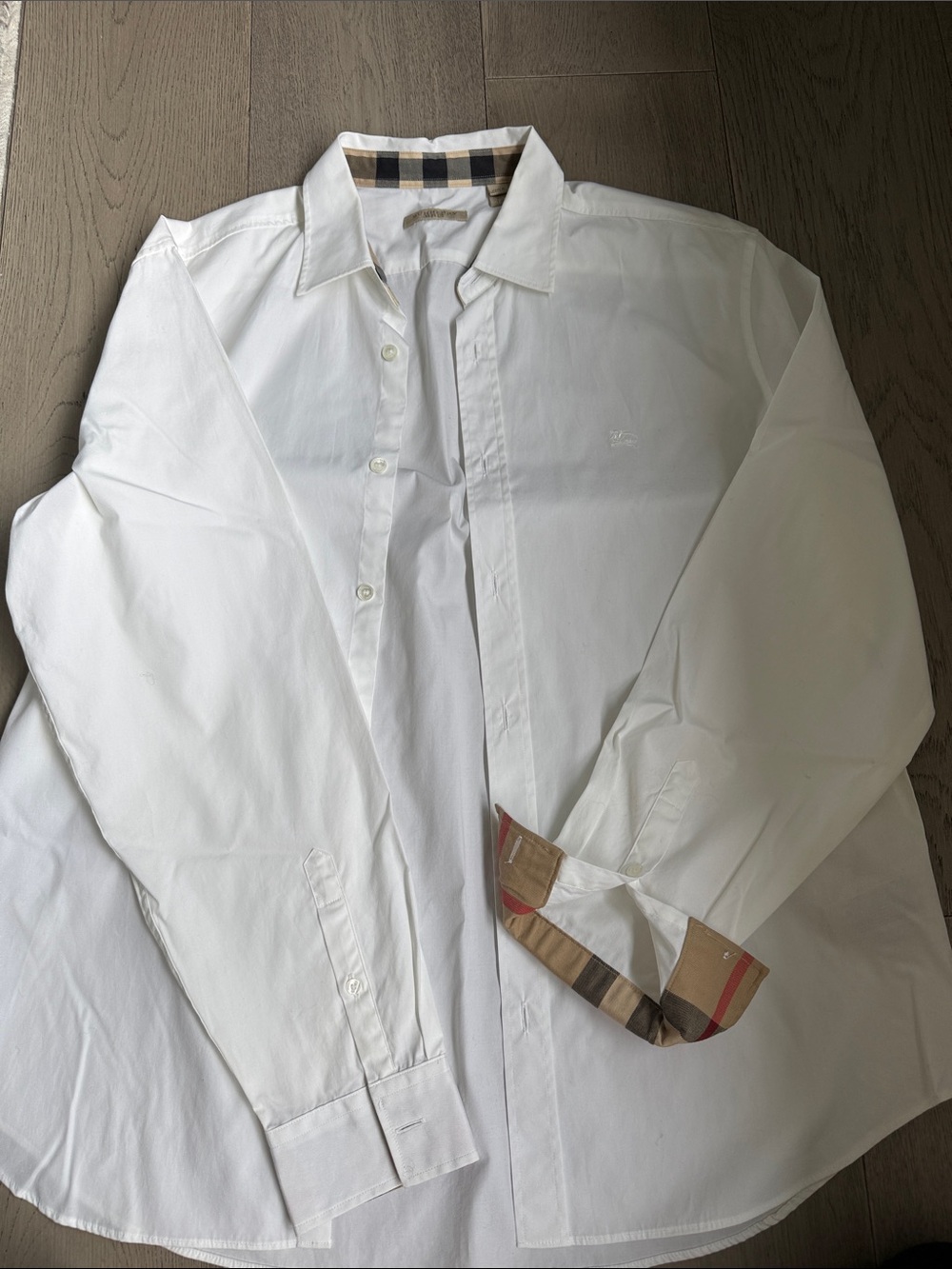 Burberry White Dress Shirt with Signature Check Trim